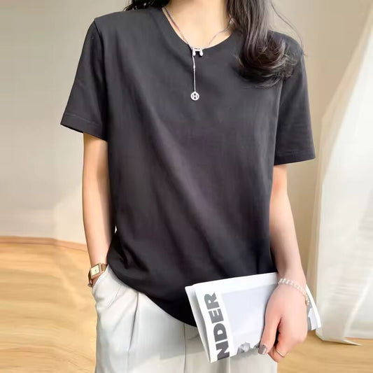 Women T-shirts 2025 Tops Solid Short Sleeve Loose O-neck Cotton Casual Ladies Shirts Harajuku Korean Summer Woman Tshirts