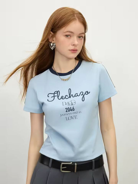 FSLE 2025 Summer Sporty Cropped Jersey Tee Petite Racerback Gym to Street Y2K Aesthetic Breathable Split Hem Reflective Trim